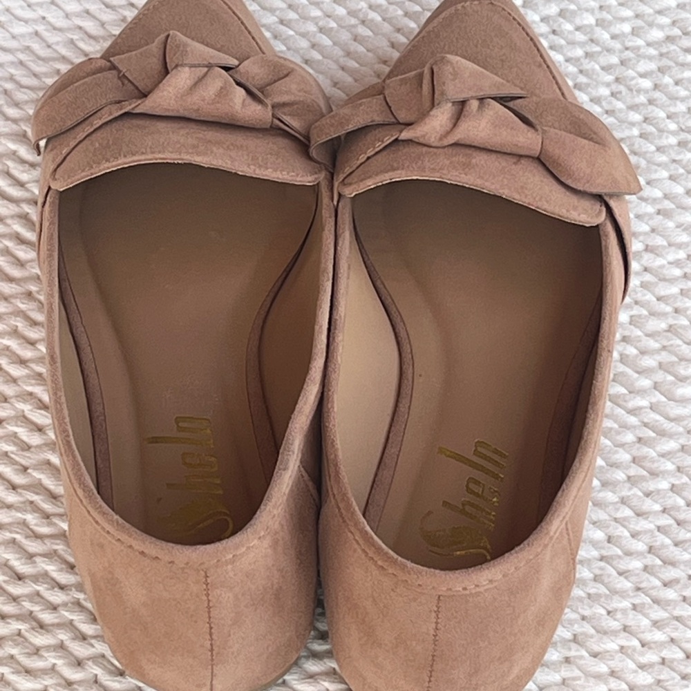 SheIn Pointed Toe Bow Loafers - Mauve/Tan Suede Style - Size 7.5 - Picture 4 of 7